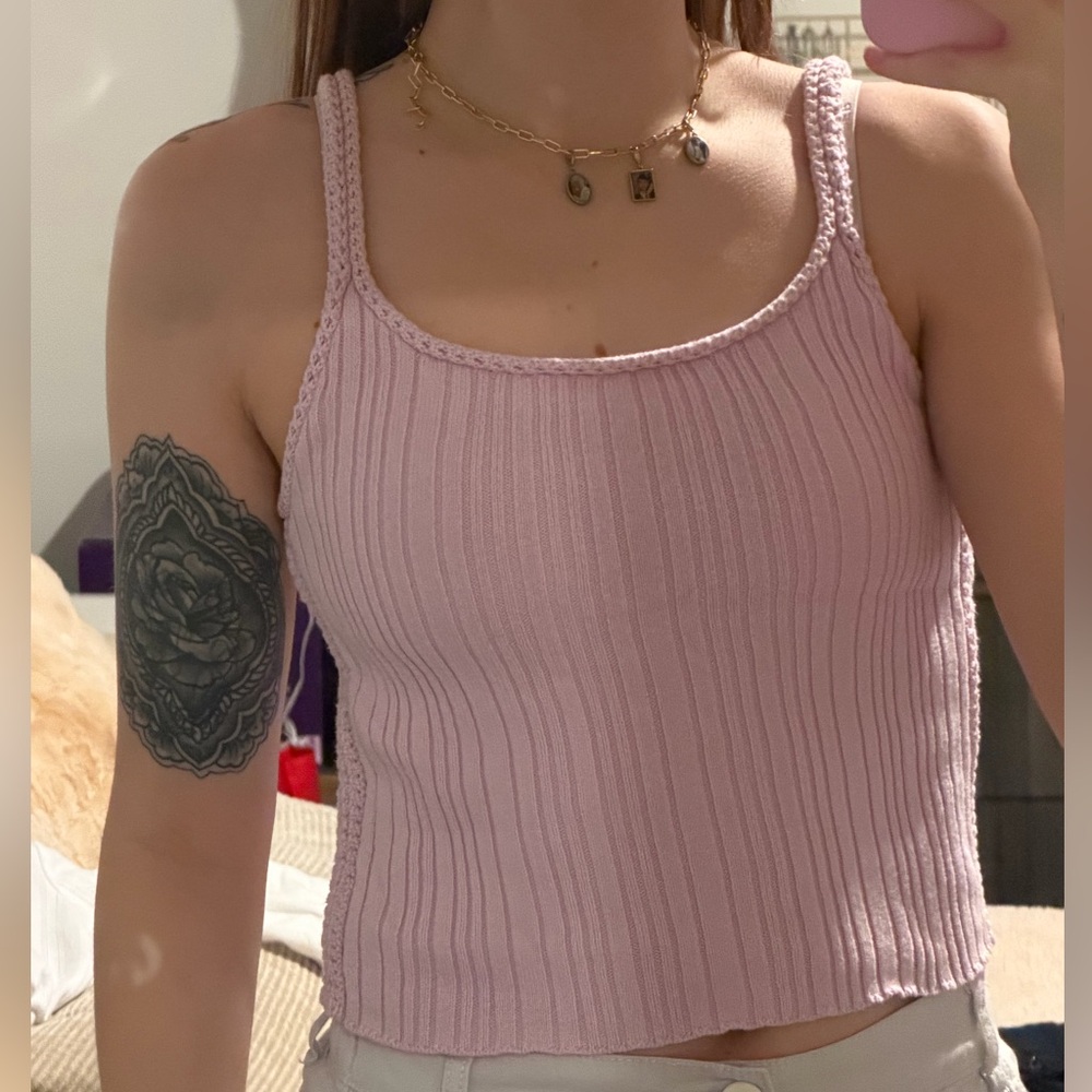American Eagle Outfitters Light Pink Ribbed Knit Tank